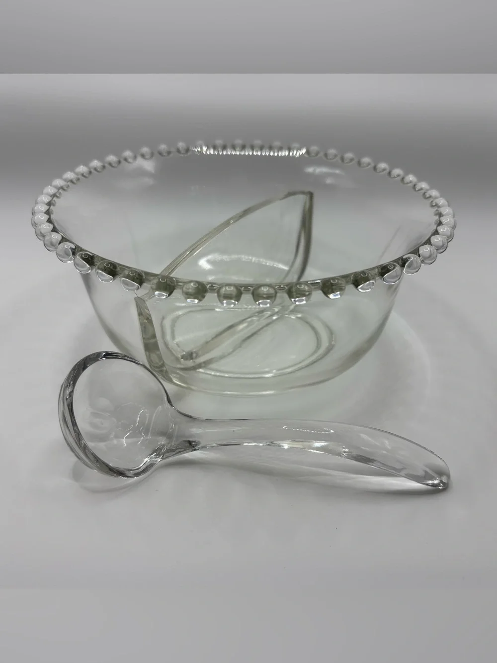 Vintage Imperial Glass Candlewick Divided Mayonnaise Bowl with Spoon Set